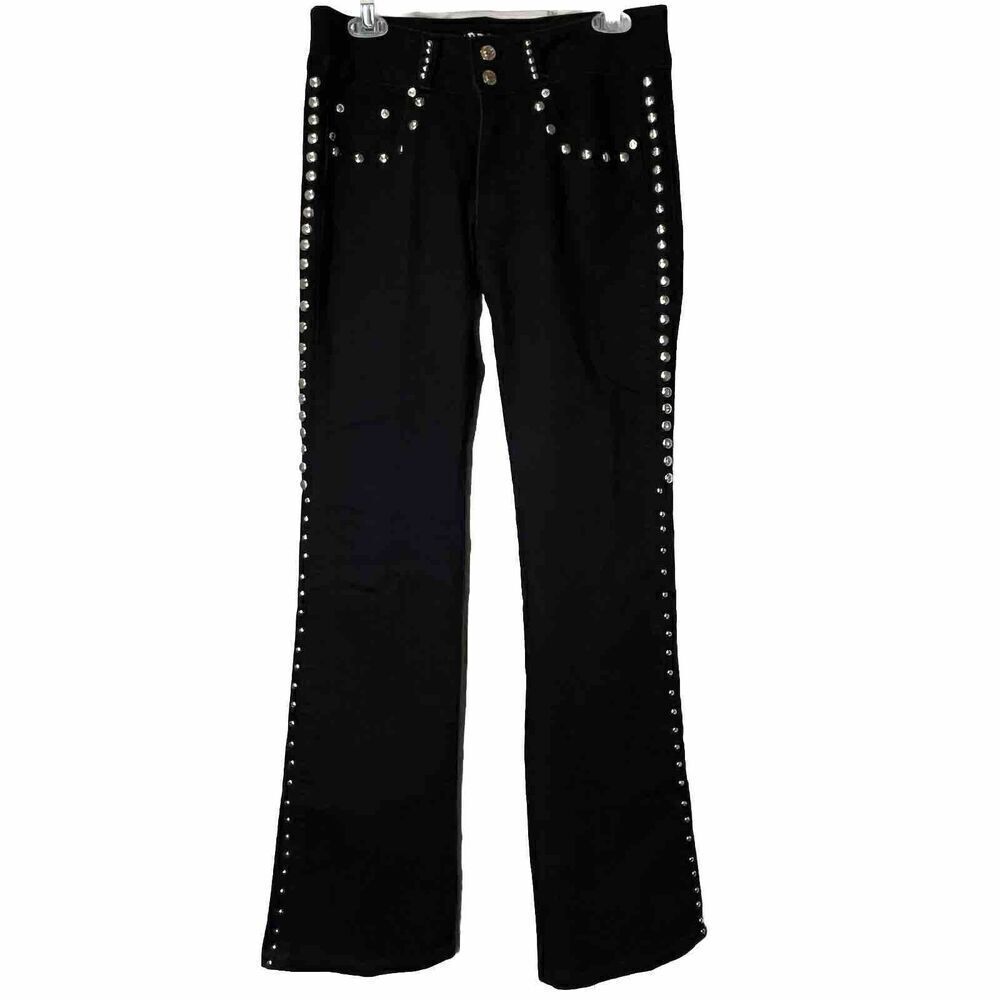 Black Studded Bootcut Jeans Womens Size 32 X 33 Tall Juniors Size 9 Sexy Biker